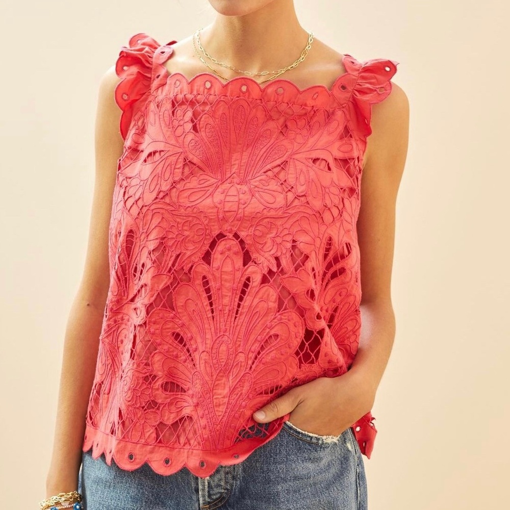 Anthropologie Coral Lace Eyelet Camisole